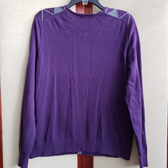 Lands' End Argyle Cardigan Purple Size L - Picture 6 of 9